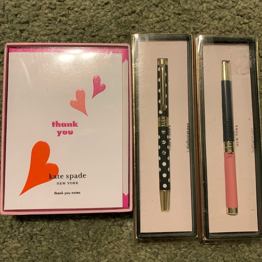 NIB Kate Spade ♠️ stationary set thank you notes 2 ballpoint pens